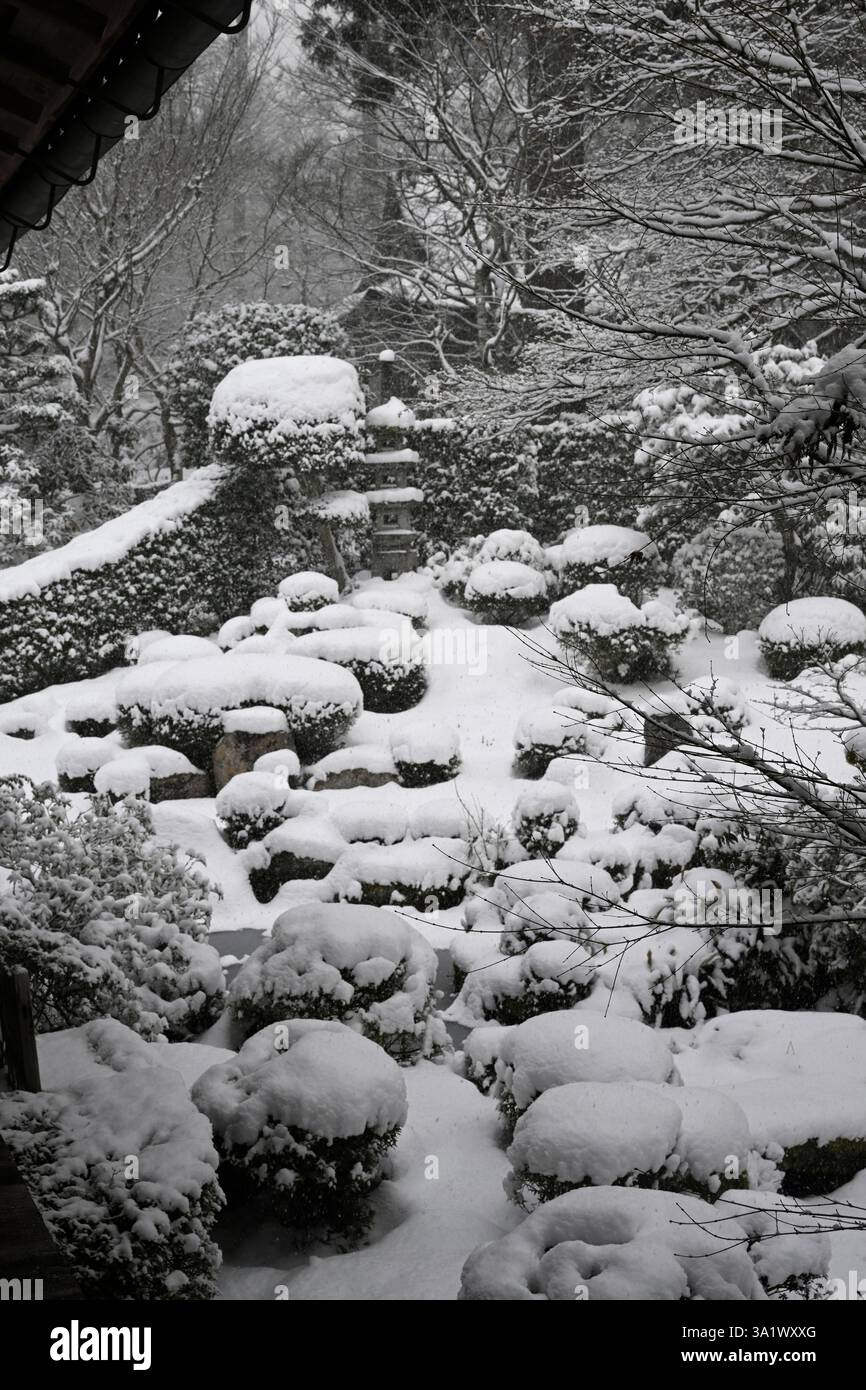 Jardin de méditation zen en hiver au temple Sanzenin à Ohara, Kyoto, Japon. Banque D'Images