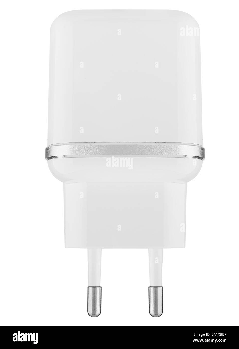 Adaptateur blanc avec connecteur de chargement USB universel. Compatible avec tous les appareils mobiles modernes. Banque D'Images