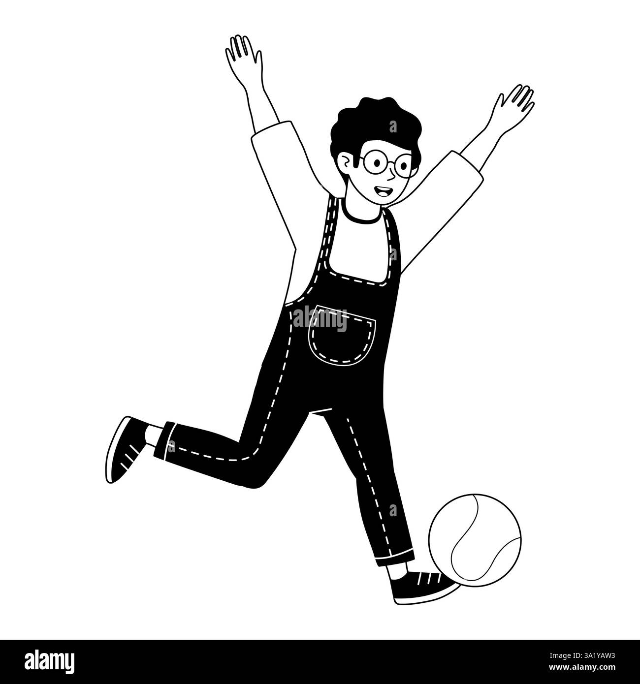 Enfant joyeux jouant au football tout en portant une combinaison dans un moment insouciant Illustration de Vecteur
