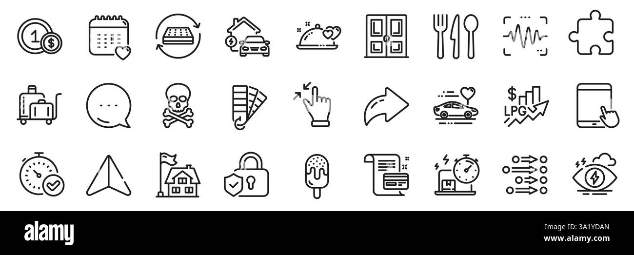 Dîner romantique, geste tactile et pack d'icônes de palette. Pour l'application Web. Icônes de ligne d'application. Vecteur Illustration de Vecteur