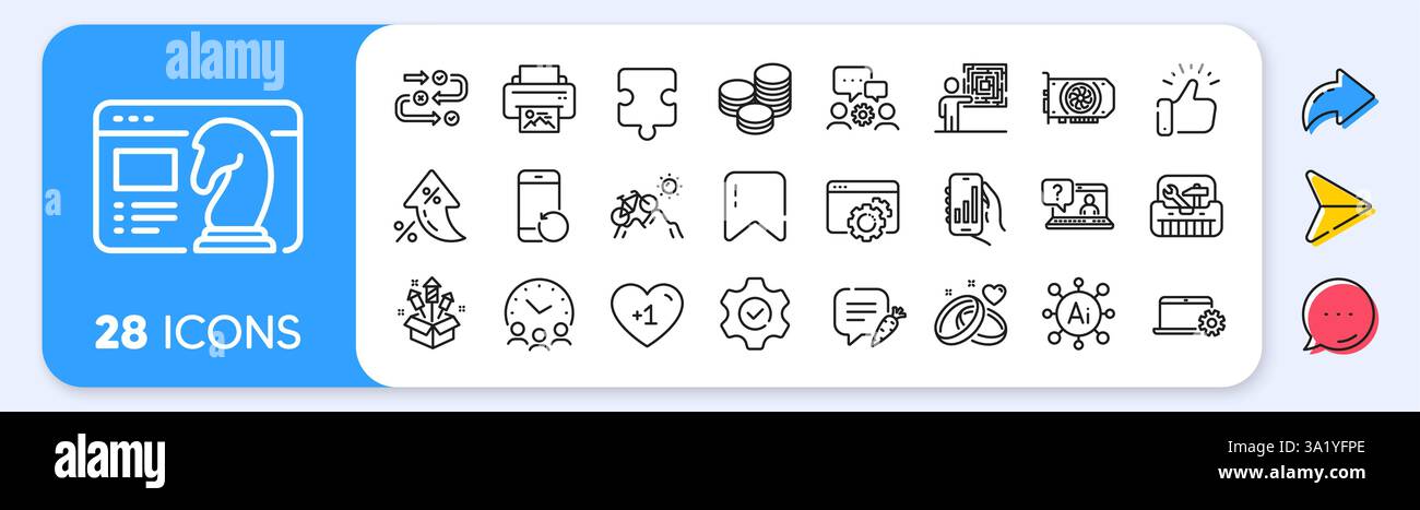 FAQ, VTT et icônes de ligne de service pour ordinateurs portables. Pour l'application Web, impression. Icônes de ligne d'application. Vecteur Illustration de Vecteur