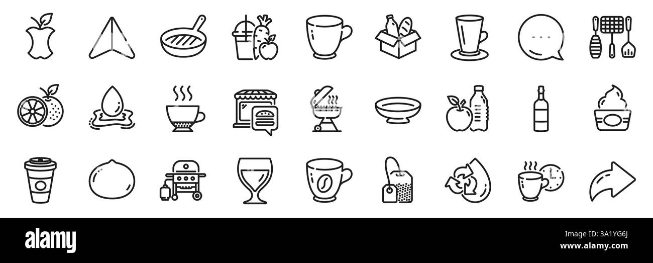 Pack d'icônes d'outils de gril, de produits alimentaires et de gamme de gril à gaz. Pour l'application Web. Icônes de ligne d'application. Vecteur Illustration de Vecteur