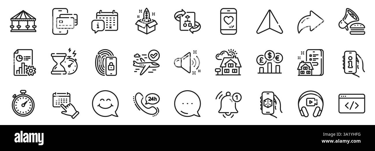 Rappel, chat d'amour et pack d'icônes de ligne de vol confirmé. Pour l'application Web. Icônes de ligne d'application. Vecteur Illustration de Vecteur