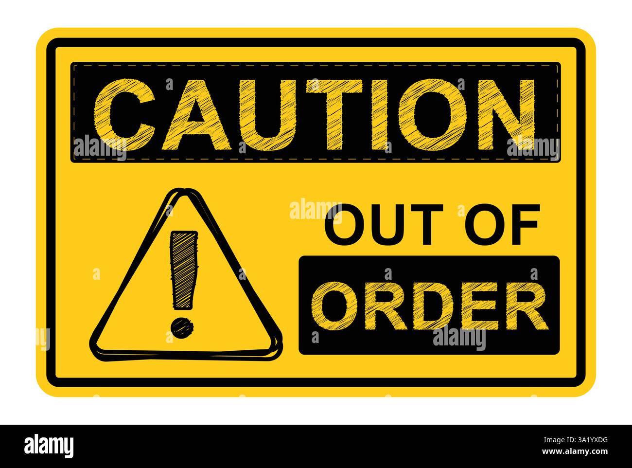 Clipart de l'icône de signe d'avertissement hors service. Symbole de mise en garde et d'avertissement sur panneau jaune avec clip art barricade noir pour dommages, dysfonctionnement Illustration de Vecteur