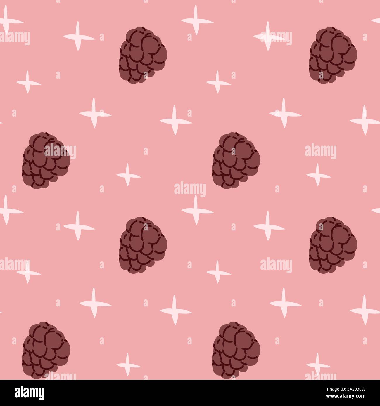 Modèle sans couture avec des mûres dessinées à la main sur fond rose. Illustration de Vecteur