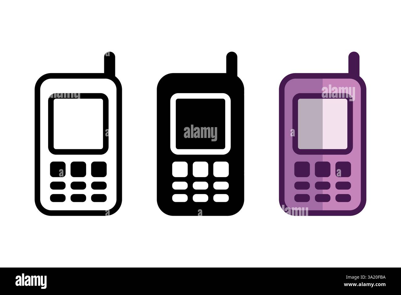 Illustrations Clipart de téléphone portable rétro en monochrome et en couleur Illustration de Vecteur