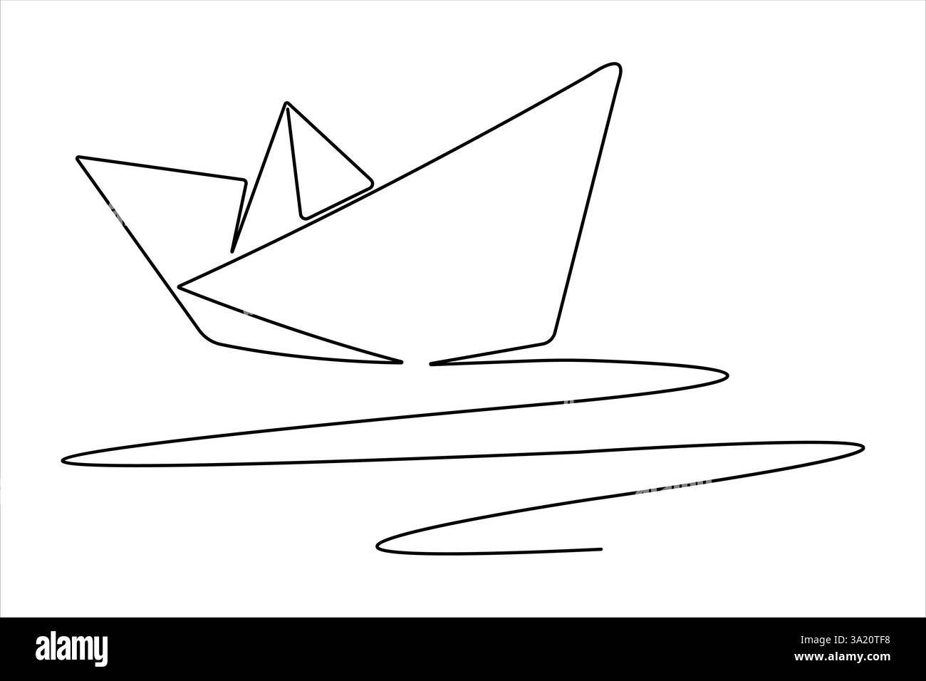 Dessin d'art continu à ligne unique de bateau de papier naviguant sur l'illustration vectorielle de contour de la rivière d'eau Illustration de Vecteur