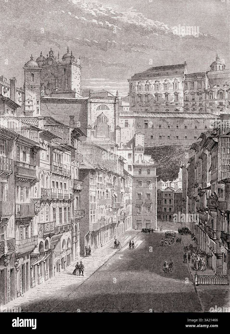 Rua Nova dos Inglesias, Porto, Portugal, XIXe siècle. De voyage dans les provinces du Nord du Portugal ou voyage dans les provinces du Nord du Portugal, par Olivier Merson, 1857. En vedette dans le Tour du monde, publié en 1861. Banque D'Images