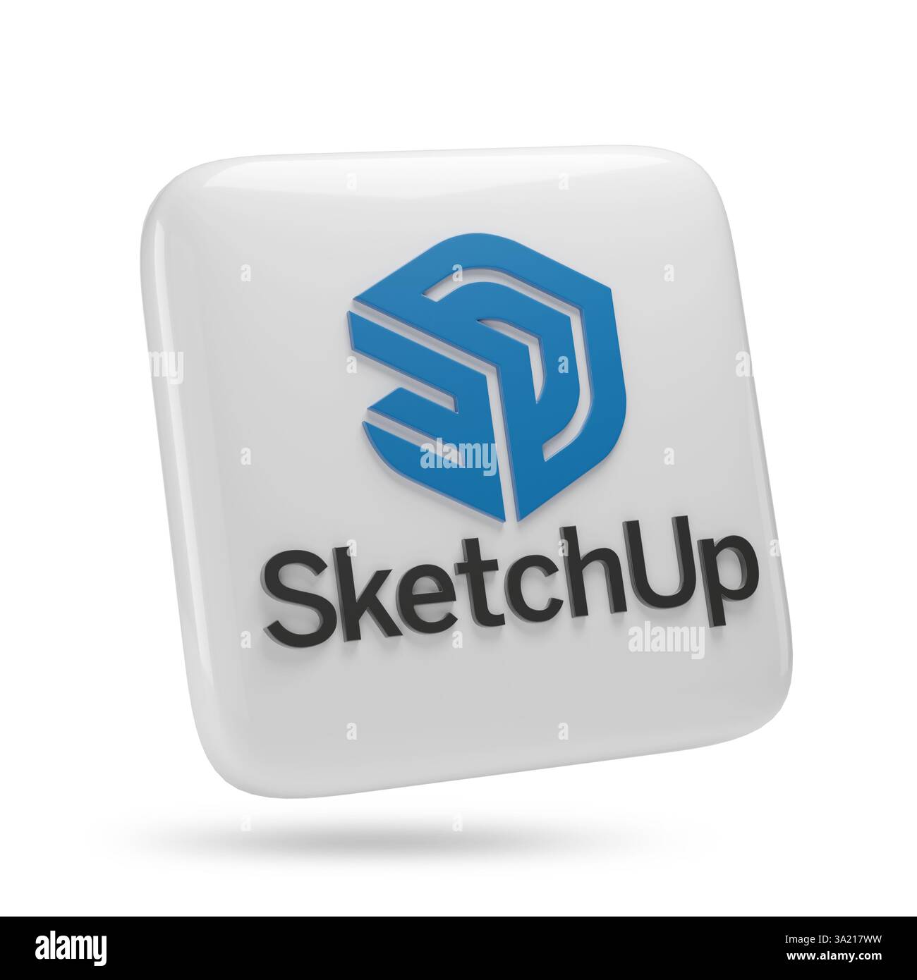 Buenos Aires, Argentine - 9 mars 2025 : logo tridimensionnel de SketchUp avec typographie isolé sur fond blanc. illustration 3d. Banque D'Images