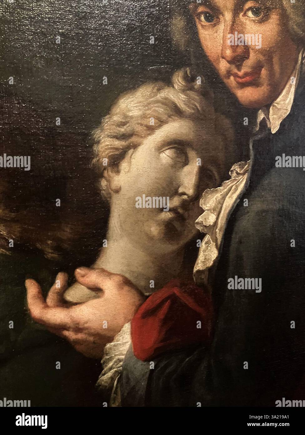 Détails de la peinture Détails de la toile 'Autoportrait avec deux étudiants' par Francesco Fedeli, 1792. Venise, Italie, Gallerie dell'Accademia Banque D'Images