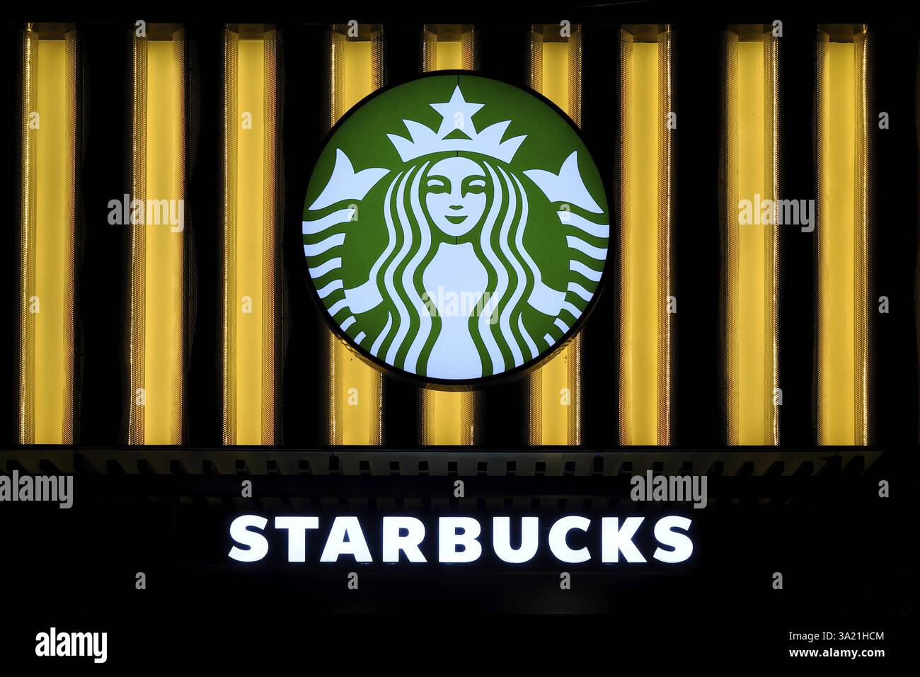 Logo de la société internationale, américaine, chaîne de cafés STARBUCKS, Siem Reap, Cambodge, Asie Banque D'Images