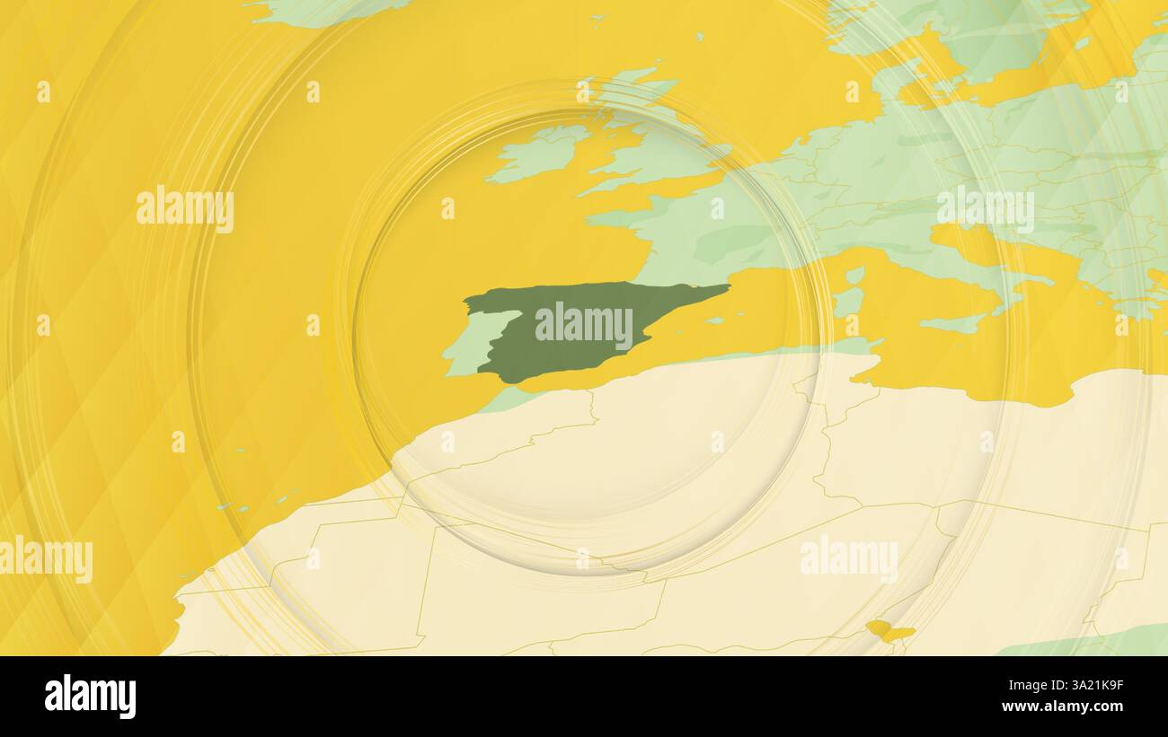 Carte abstraite de l'Espagne et des régions environnantes avec des motifs circulaires. Carte abstraite vibrante. Illustration de Vecteur