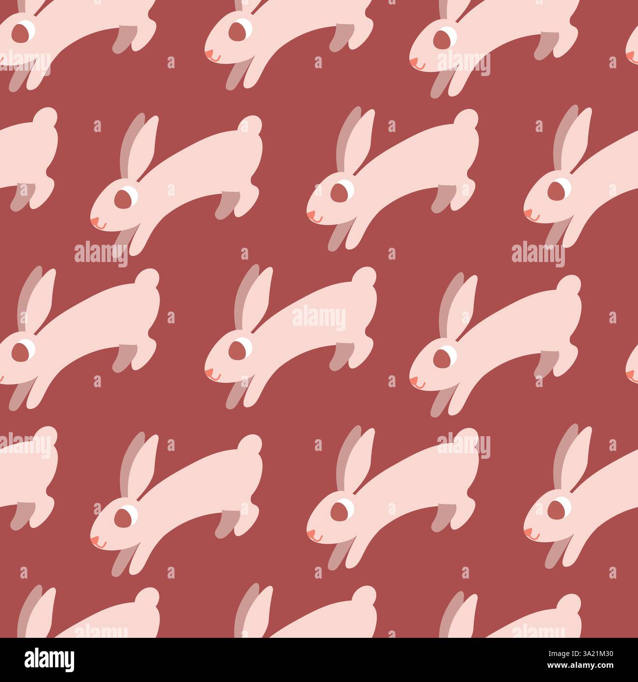 Motif sans couture avec des lapins ludiques sur un fond rouge chaud Illustration de Vecteur