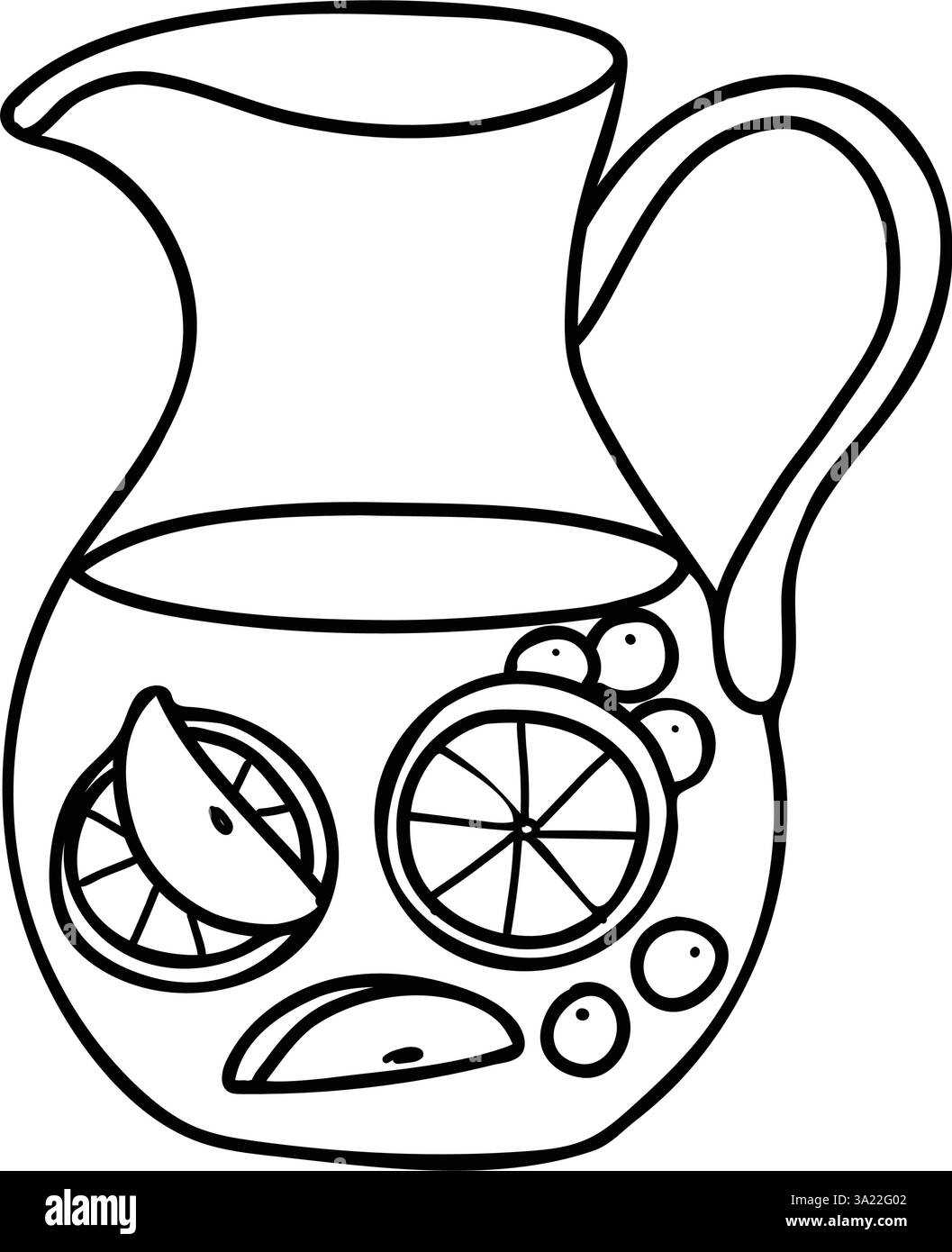 Pichet ou pichet sangria. Boisson rafraîchissante d'été avec orange et divers fruits et baies. Illustration vectorielle dessinée à la main de l'espagnol Illustration de Vecteur