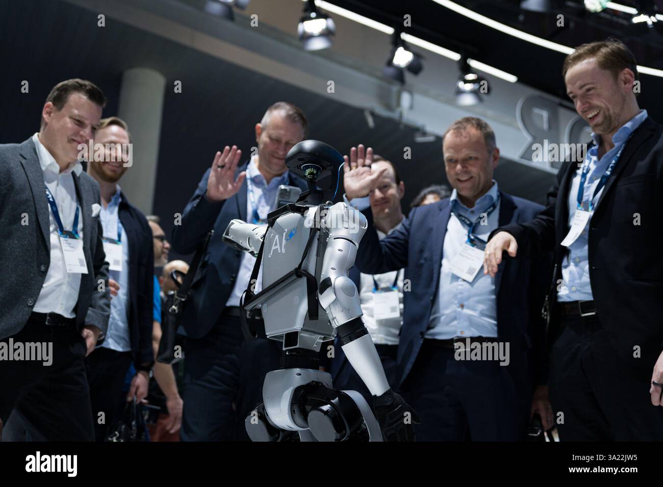 Barcelone, Espagne - 4 mars 2025 : un robot humanoïde de la société Unitree est vu au Mobile World Congress 2025 (MWC) à la Fira de Barcelona. Banque D'Images