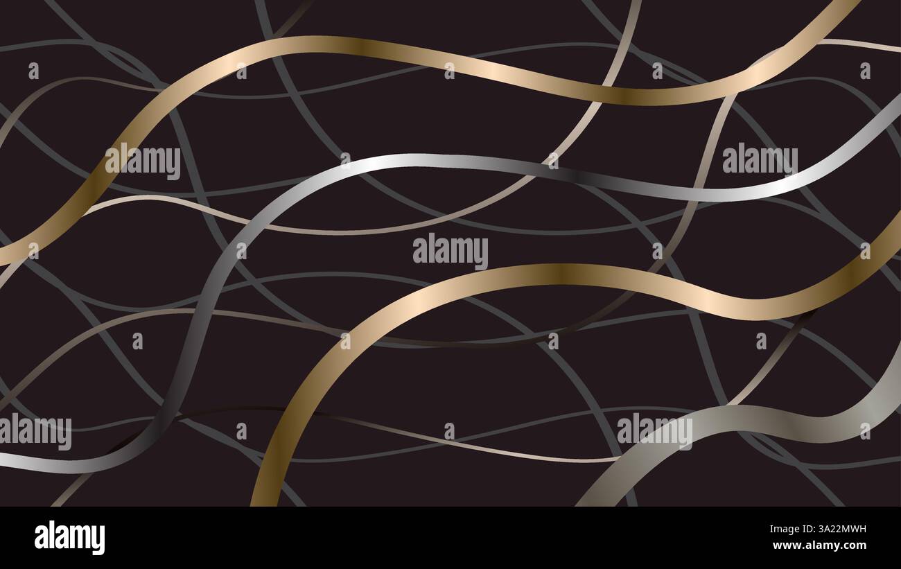 Bande d'or et d'argent élégante et fluide abstrait en fond de couleur noire Illustration de Vecteur