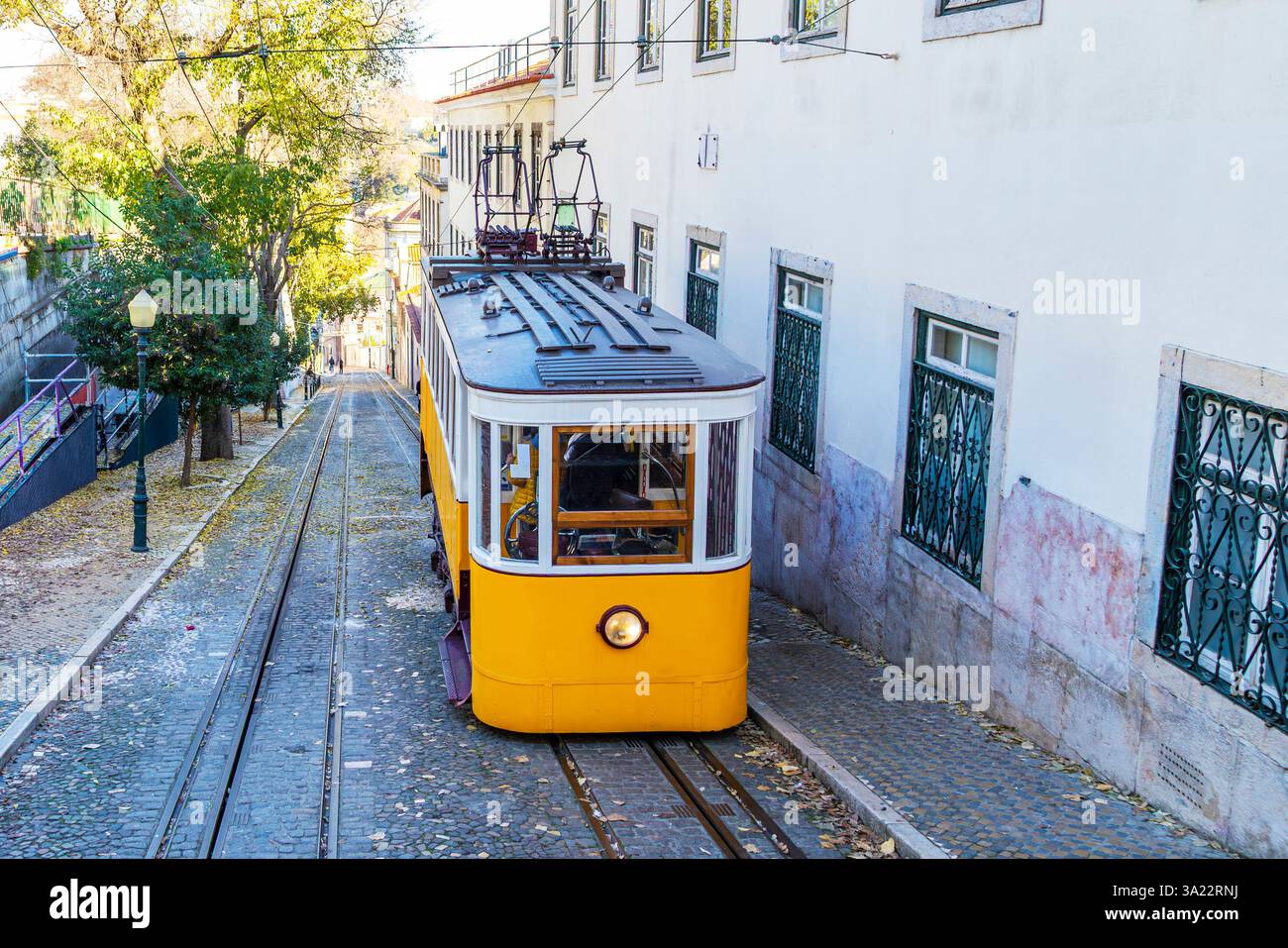 Le funiculaire historique de Gloria, connu à Lisbonne sous le nom d'Ascensor da Gloria, se rend au sommet du Bairro Alto. Commencé en 1885, il est l'un des plus anciens funi Banque D'Images