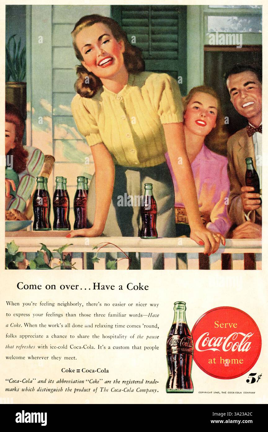 Une publicité dans un magazine des années 1950 pour Coca Cola mettant l'accent sur l'aspect social de la boisson. Banque D'Images