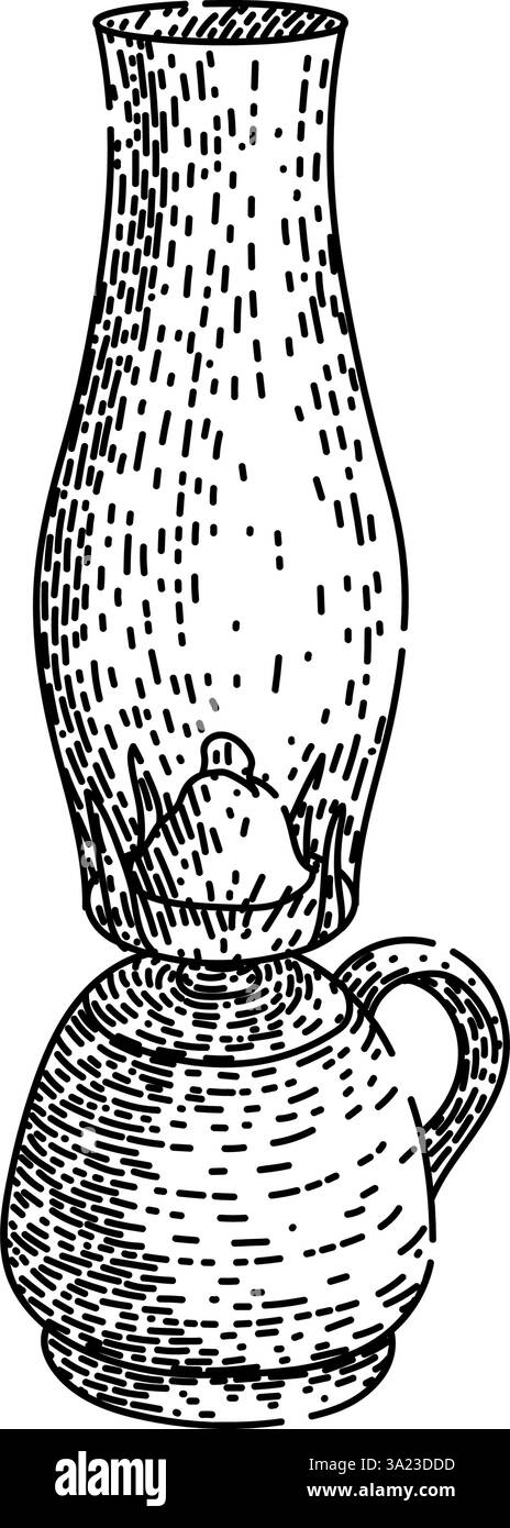 vecteur dessiné à la main par l'esquisse de lampe à huile de mèche Illustration de Vecteur