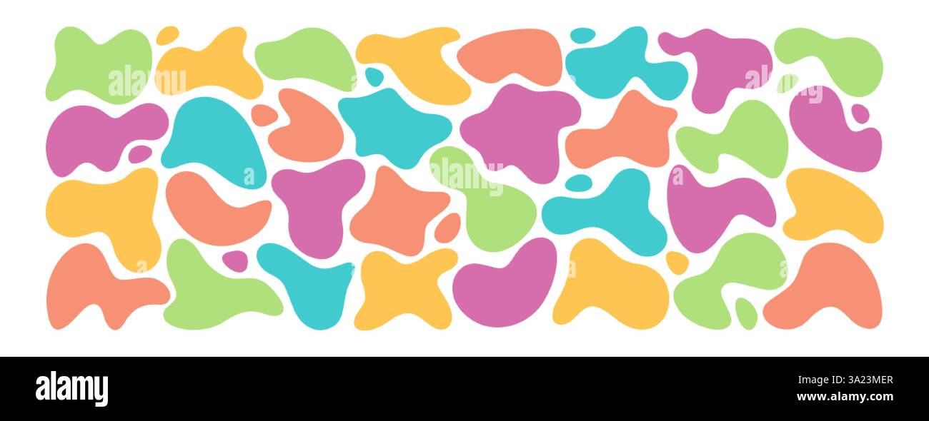 Ensemble de formes organiques liquides, forme irrégulière. Forme libre simple colorée ou blobs asymétriques. Figures abstraites déformées aléatoires, taches ondulées ou amor fluide Illustration de Vecteur