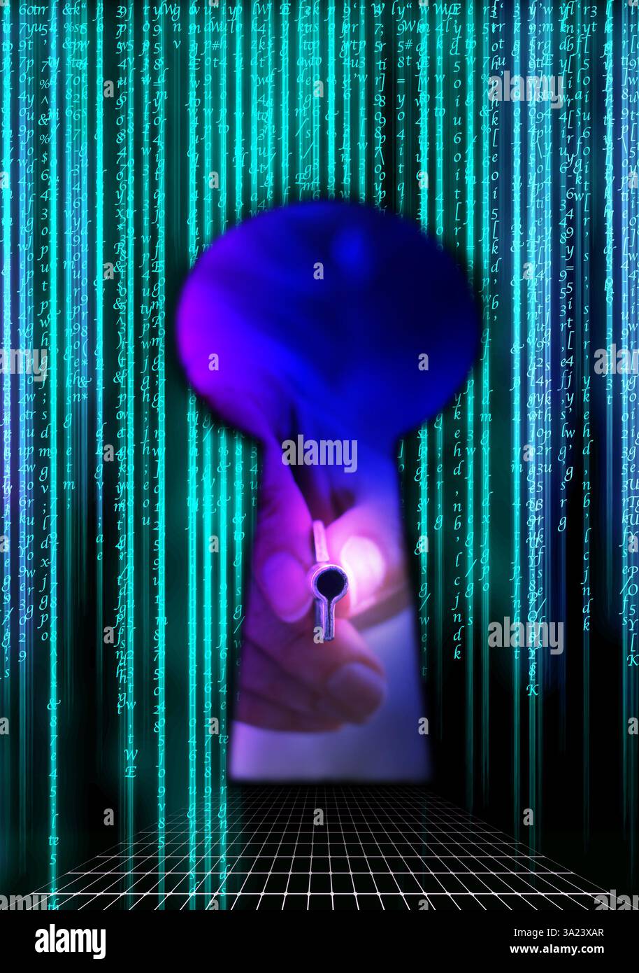 Trou de serrure à l'intérieur de l'appareil numérique, concept de cybersécurité Banque D'Images