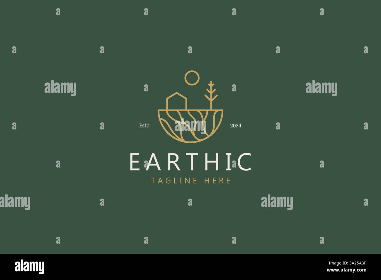 Maison Sun Tree illustration logo simple sur la Terre Organic Life style Illustration de Vecteur