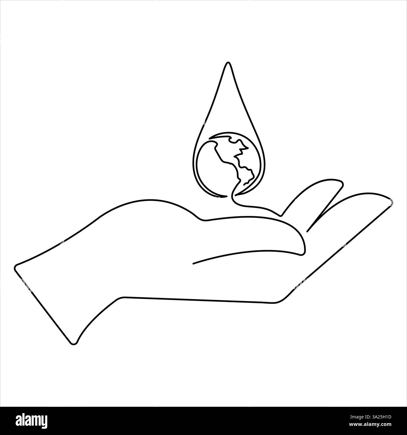 Dessin continu d'une ligne d'art dessinant des gouttelettes d'eau sur les mains, illustration vectorielle de contour de concept de journée mondiale de l'eau Illustration de Vecteur