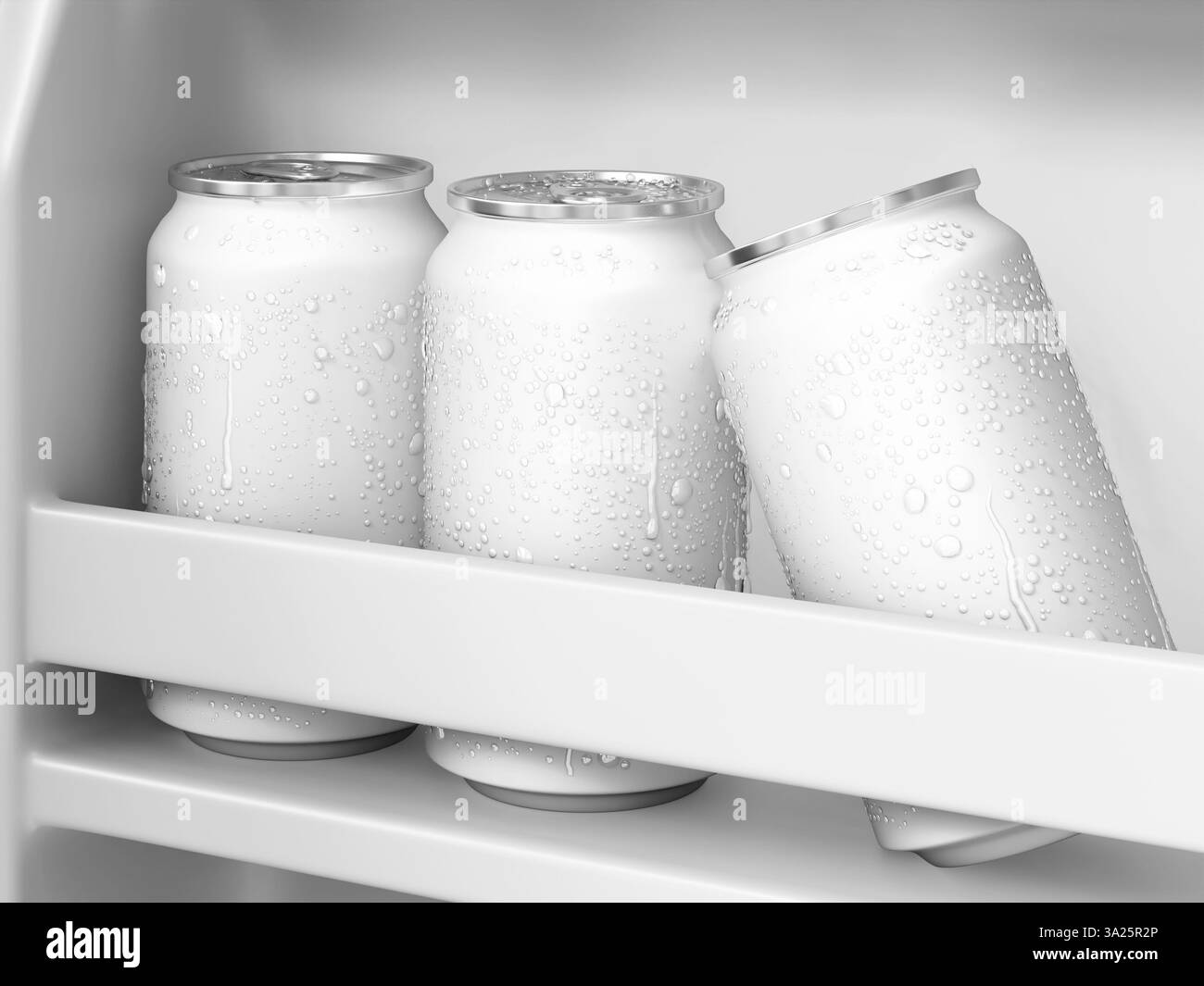 Trois boissons froides peuvent dans un réfrigérateur rendu 3D réaliste Banque D'Images