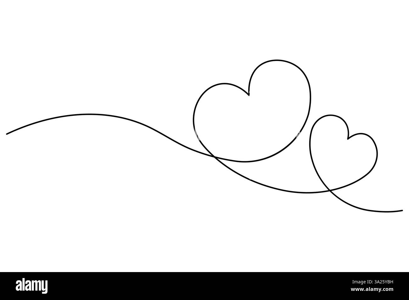 Dessin continu d'une ligne de deux coeurs et illustration vectorielle de symbole d'amour romantique Illustration de Vecteur