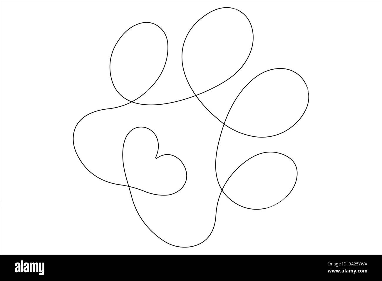 Patte de chat dans un dessin d'art continu d'une ligne du vecteur de contour de concept d'empreinte de pied d'animal de compagnie Illustration de Vecteur