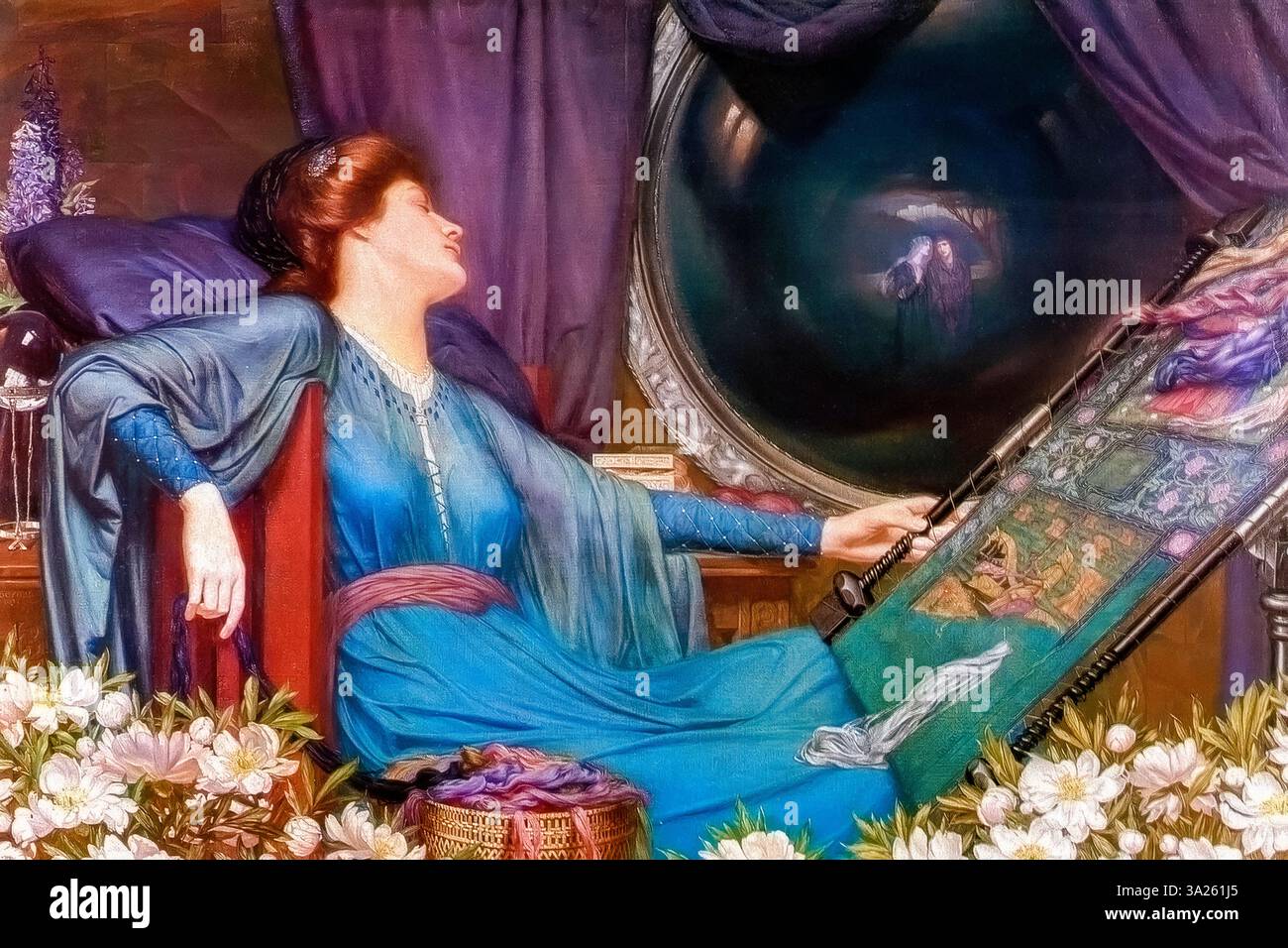 « Je suis à moitié malade des ombres », dit la Dame de Shalott, peinte à l’huile sur toile par Sidney Harold Meteyard, 1913 Banque D'Images