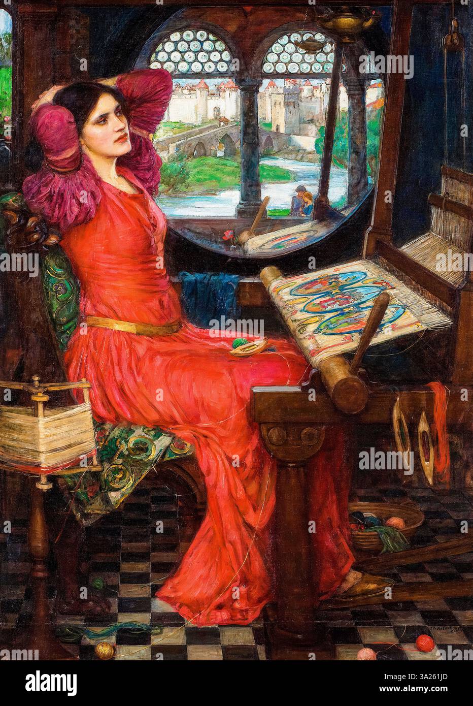 « Je suis à moitié malade des ombres », dit la Dame de Shalott, peinte à l’huile sur toile par John William Waterhouse, 1888 Banque D'Images