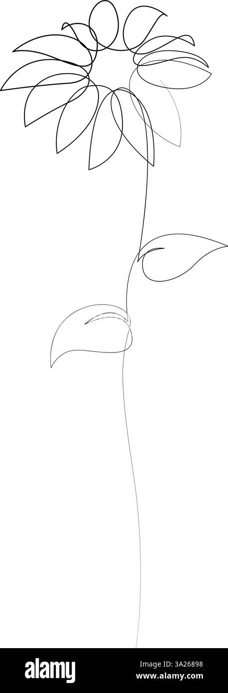 Dessin continu d'une seule ligne de fleur sauvage. Art au trait dessiné à la main à la mode, design botanique. Illustration vectorielle. Illustration de Vecteur