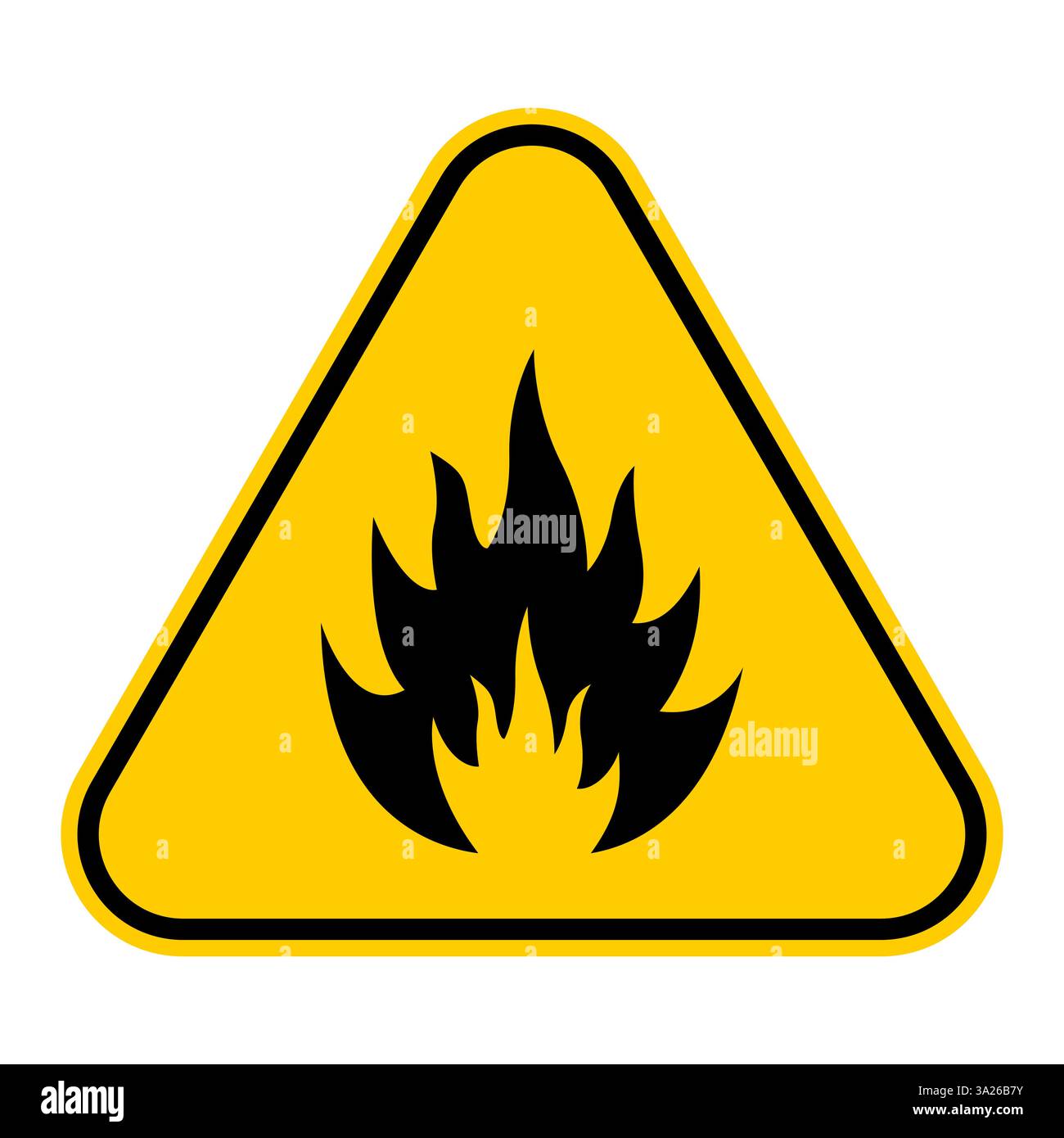 Panneau d'avertissement triangulaire jaune, avec symbole de flamme noire Illustration de Vecteur