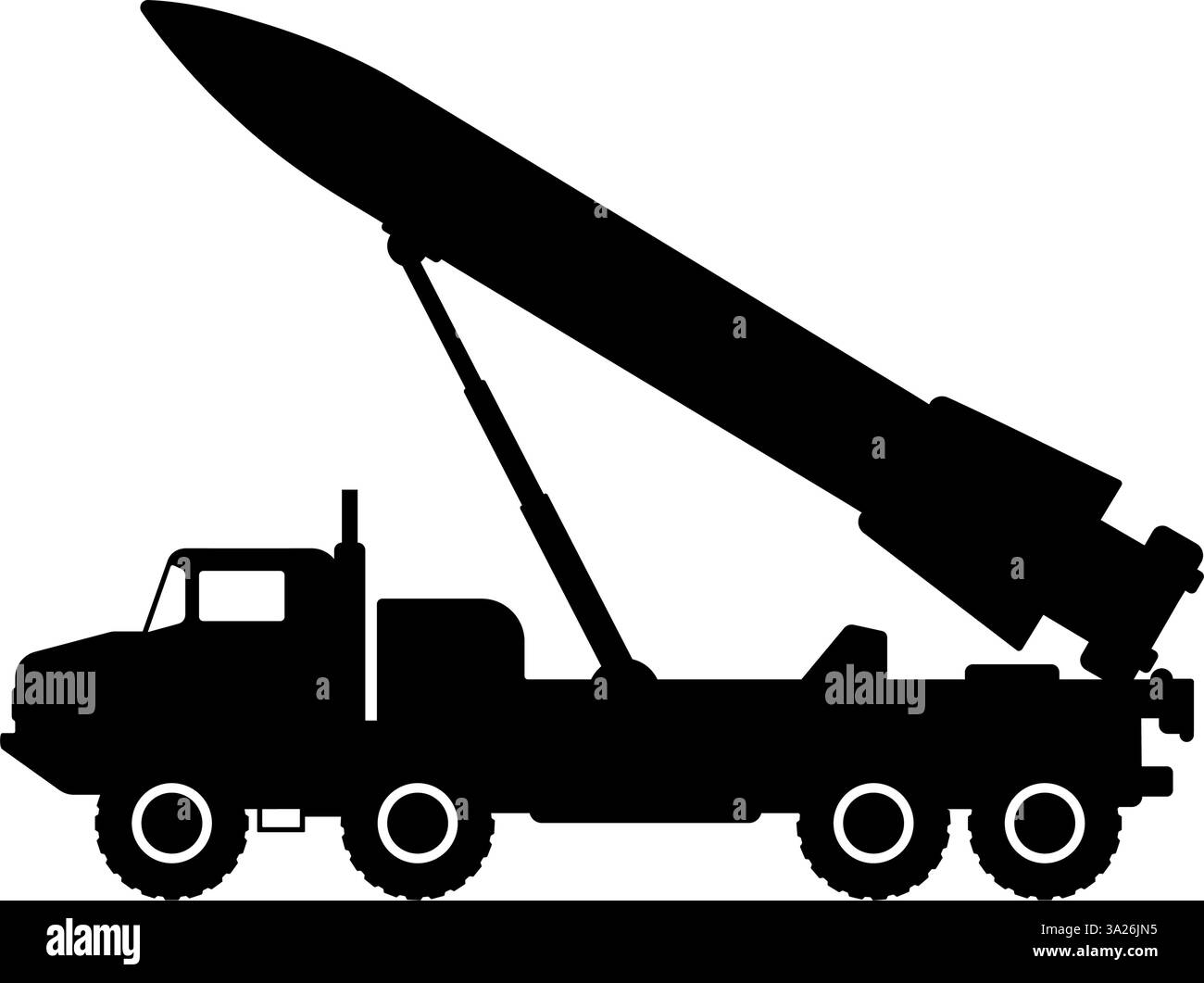 Silhouette d'un système d'arme de missile de lancement de camion militaire Illustration de Vecteur