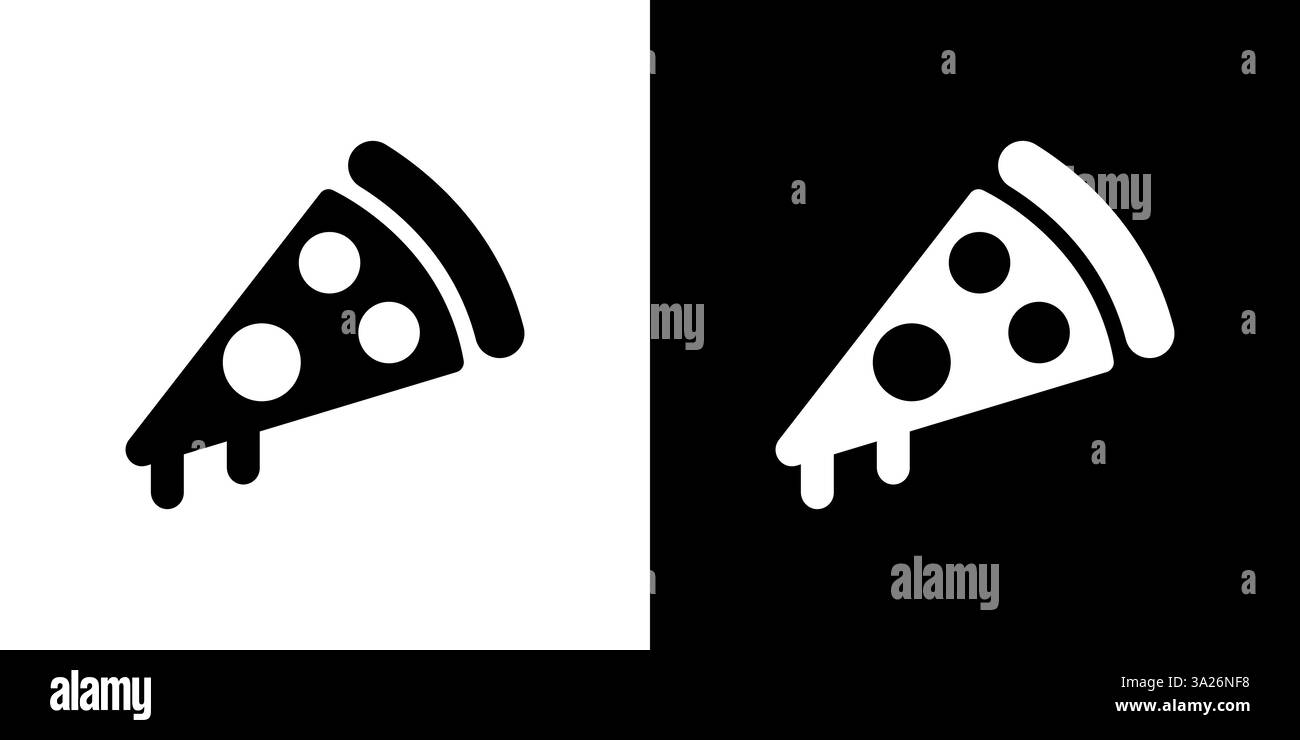 Simple icône de tranche de pizza noir et blanc avec goutte de fromage Illustration de Vecteur