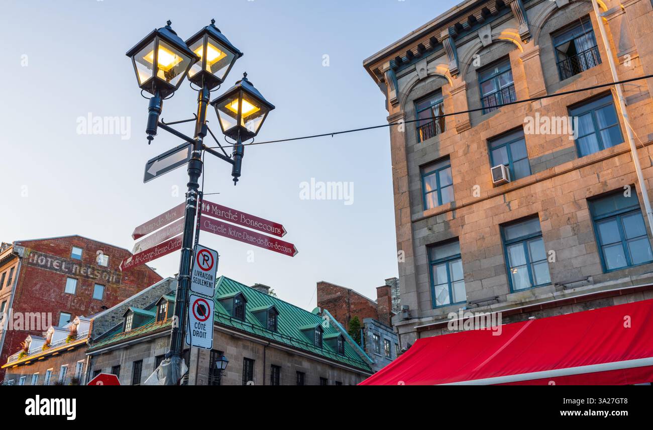 Un lampadaire dans le Vieux-Montréal. Montréal, Québec, Canada. Banque D'Images