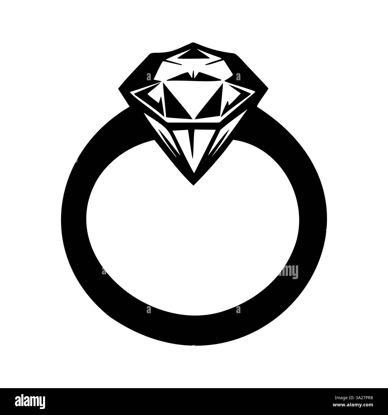 Icône de bague de diamant de vecteur. Symbole de bijoux de proposition de mariage. Élément de conception vectorielle noir et blanc Illustration de Vecteur