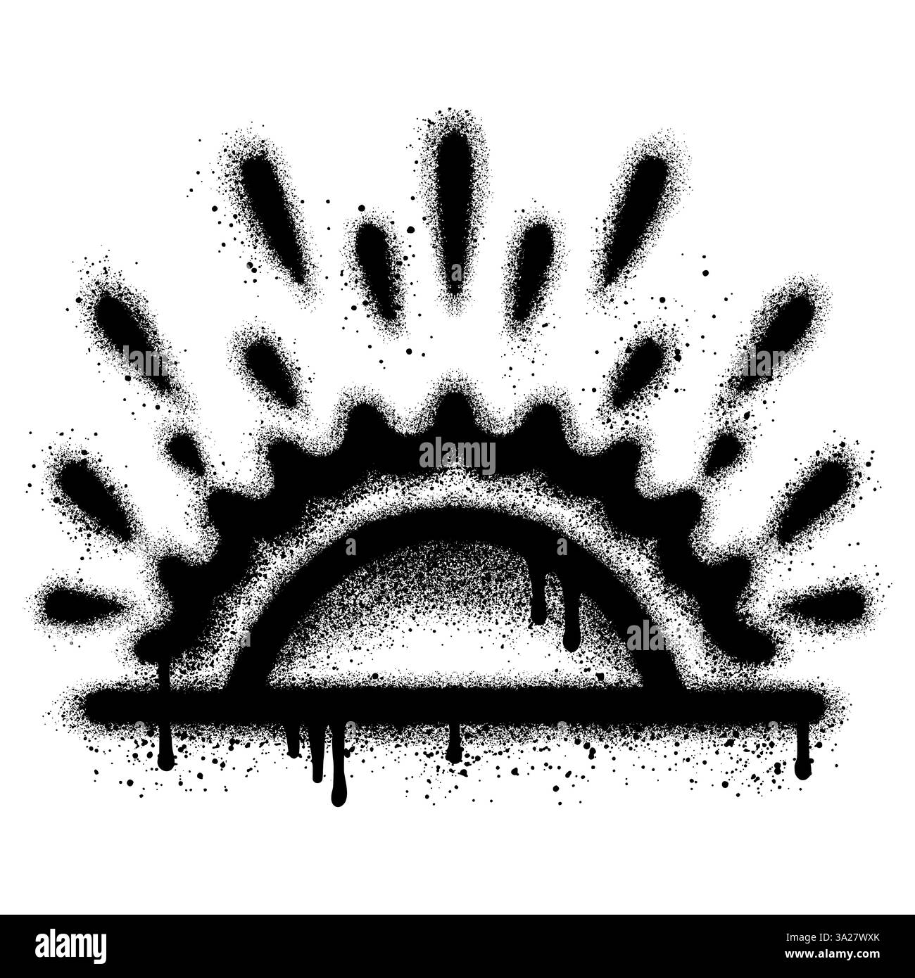 Icônes dessinées à la main à moitié de soleil dans un style graffiti. Symboles graphiques simples du coucher de soleil. Illustration de Vecteur