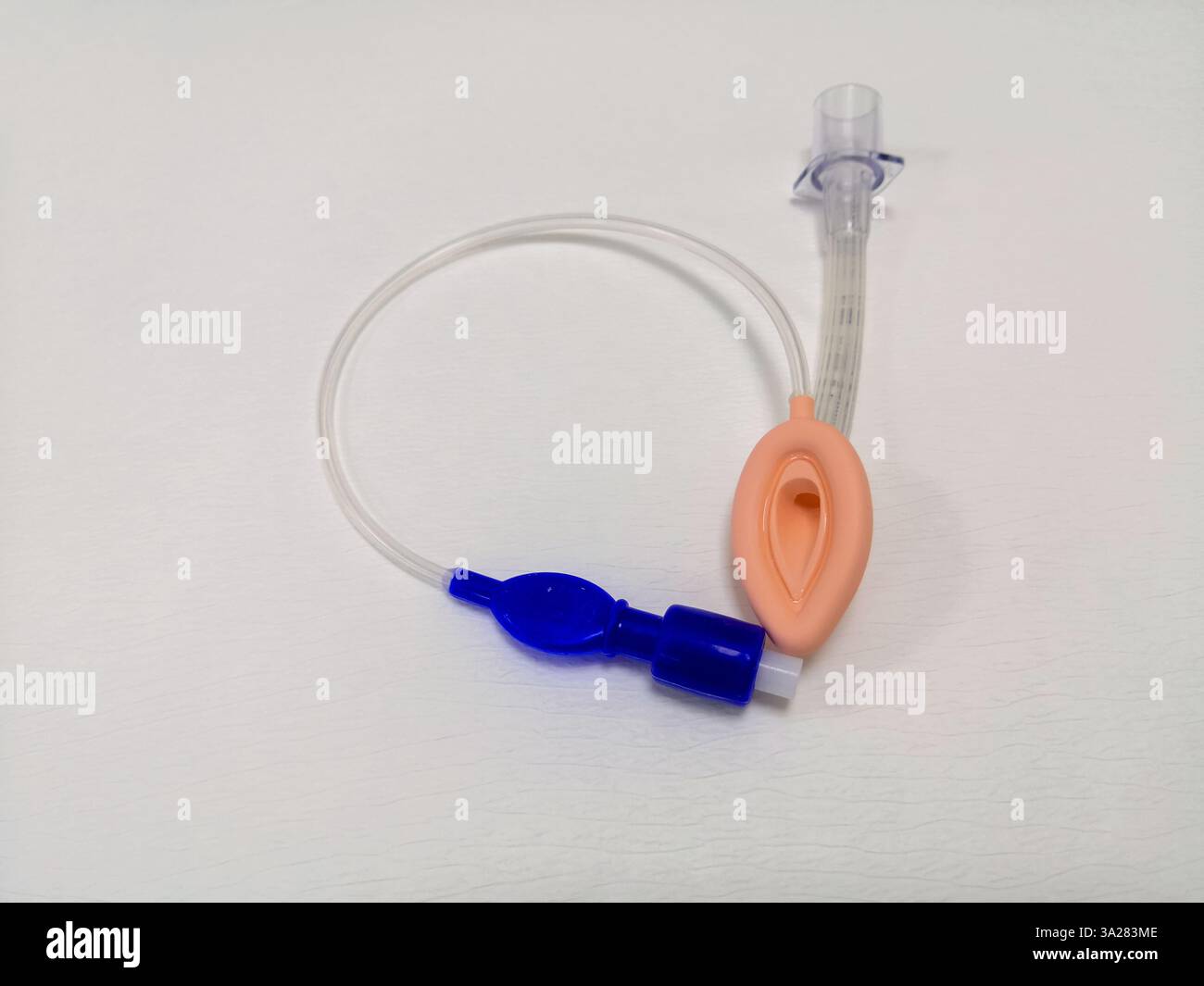 Gros plan d'une voie aérienne du masque laryngé sur fond blanc Banque D'Images