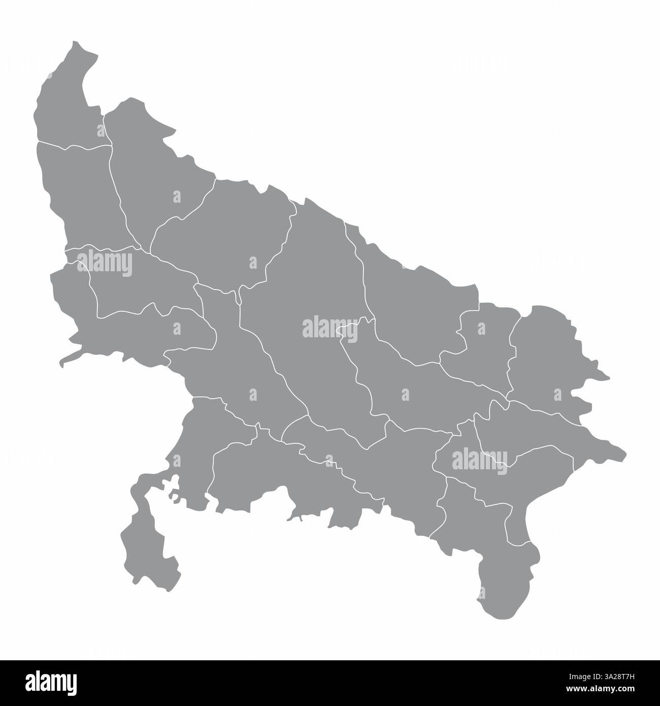 Carte administrative de l'Uttar Pradesh isolée sur fond blanc, Inde Illustration de Vecteur