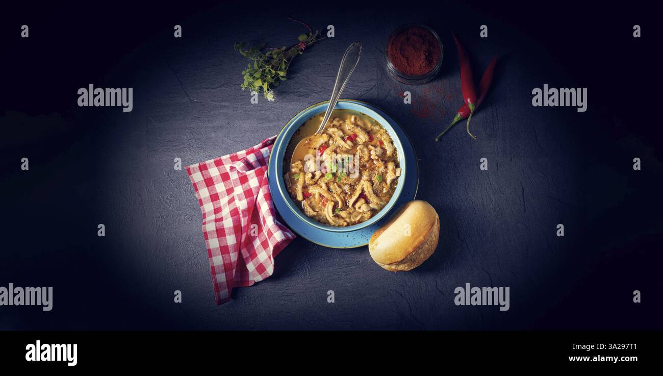 Flaczki soupe de tripes fraîche et épicée aux herbes Banque D'Images