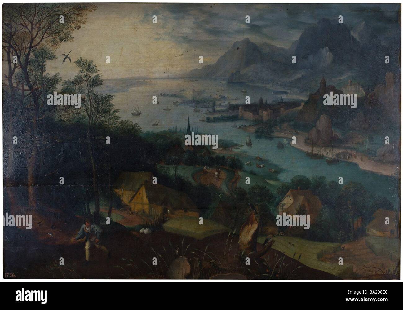 L’œuvre de Jan Brueghel le jeune représente une scène de paysage de la parabole du semeur, mêlant des thèmes bibliques à de riches paysages naturels typiques des flamands Banque D'Images