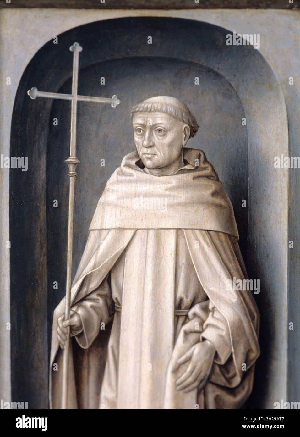 Le triptyque de l’Annonciation par le Maître de la légende de Sainte Ursule, montre le moment biblique de l’Annonciation, montrant la visite de l’ange Gabriel à Marie, typique des religieux de la Renaissance du Nord Banque D'Images
