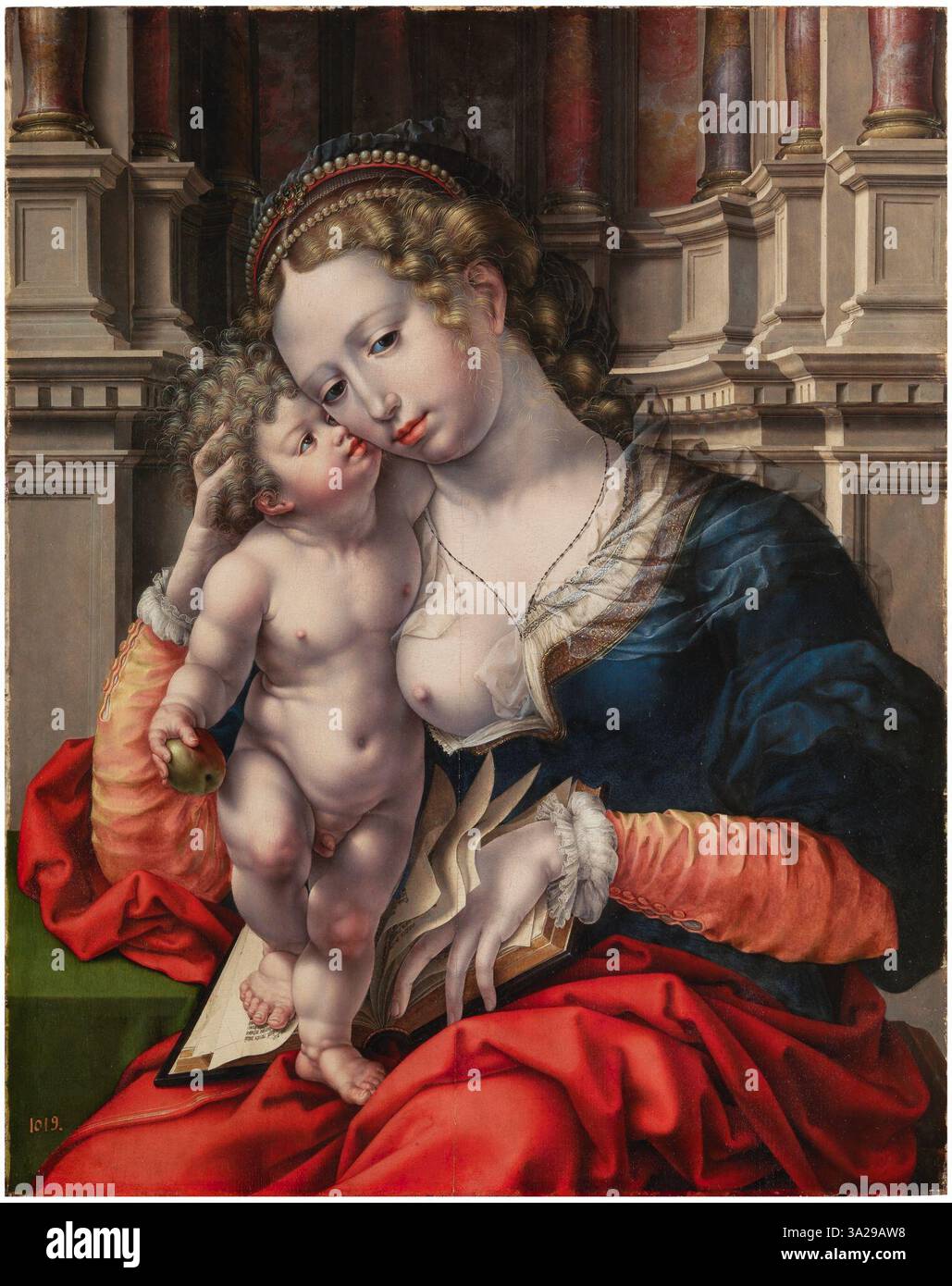 Cette peinture représente la Vierge Marie avec le Christ, mettant en valeur la relation tendre entre la mère et l'enfant. Peint par Jan Gossaert entre 1527 et 1530, il met en valeur sa représentation magistrale des sujets religieux. Banque D'Images