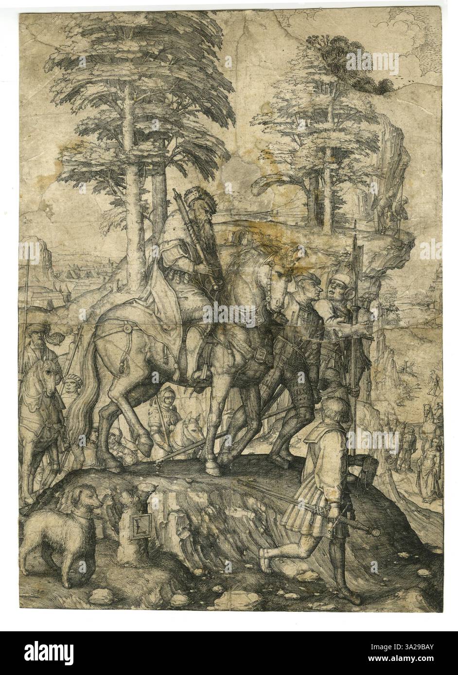 Une estampe de Lucas van Leyden de 1845, mettant en valeur son expertise dans la gravure de sujets religieux et historiques avec des détails fins. Banque D'Images