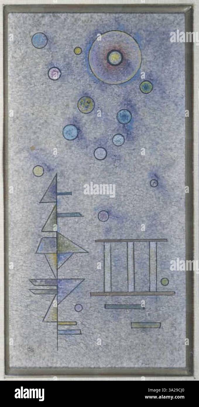 'Kaum' (1930) de Wassily Kandinsky présente des formes géométriques audacieuses et des contrastes de couleurs éclatants. La peinture explore la tension entre la forme et la couleur, typique du style abstrait mature de Kandinsky au début des années 1930 Banque D'Images