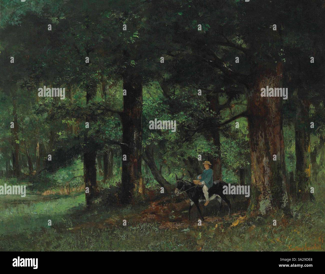 'Le Parc de Rochemont' présente une représentation naturaliste d'un parc dans la campagne française, mettant l'accent sur le cadre tranquille et les détails riches dans les arbres et le feuillage. Banque D'Images