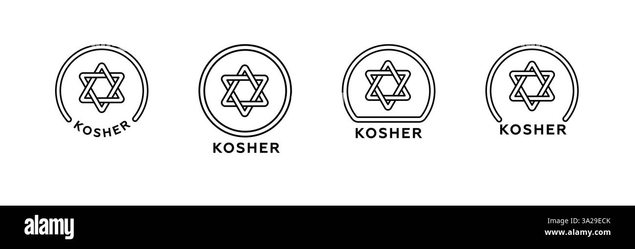 Symboles casher avec étoile de david dans des cercles noirs pour la certification alimentaire Illustration de Vecteur