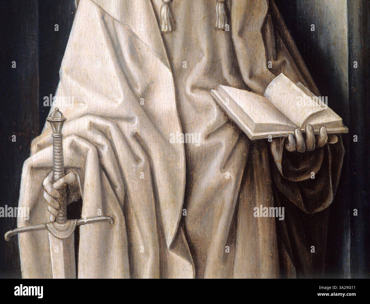 Le triptyque de l’Annonciation par le Maître de la légende de Sainte Ursule représente l’annonce de l’ange Gabriel à Marie, un moment biblique clé rendu dans les moindres détails typiques des religieux du XVe siècle Banque D'Images